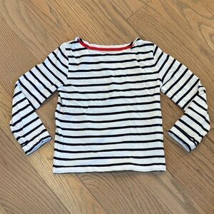 Boden girls navy and white striped long sleeve cotton shirt, size 4-5